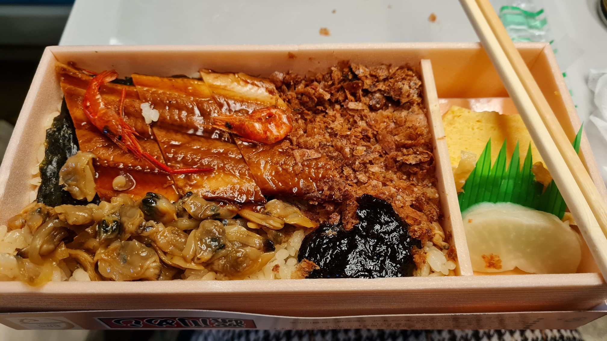 A train bento, or ekiben, that I bought at the station. Goodbye vegetarianism T_T